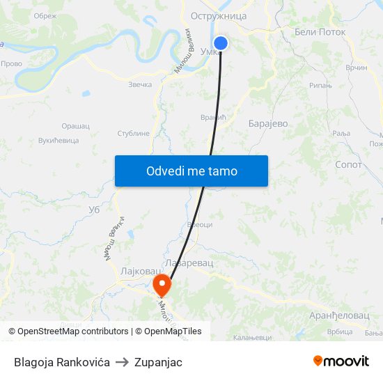 Blagoja Rankovića to Zupanjac map