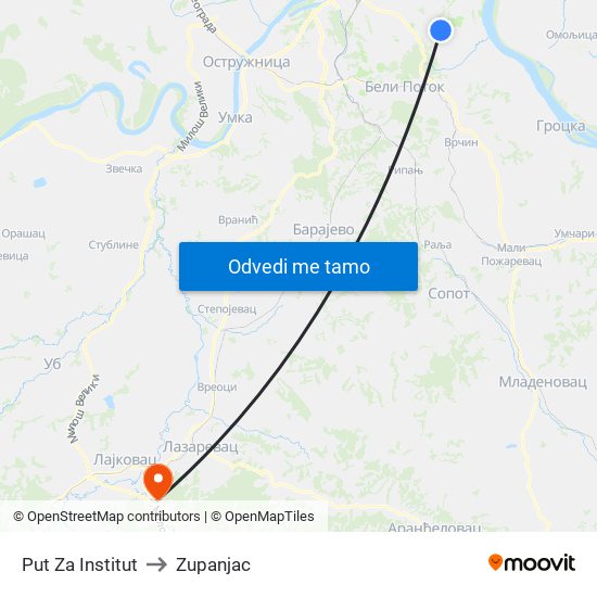 Put Za Institut to Zupanjac map