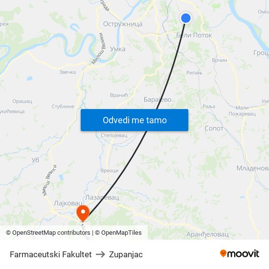 Farmaceutski Fakultet to Zupanjac map