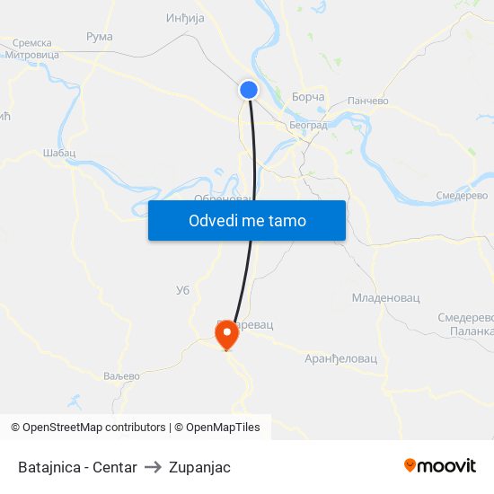 Batajnica - Centar to Zupanjac map