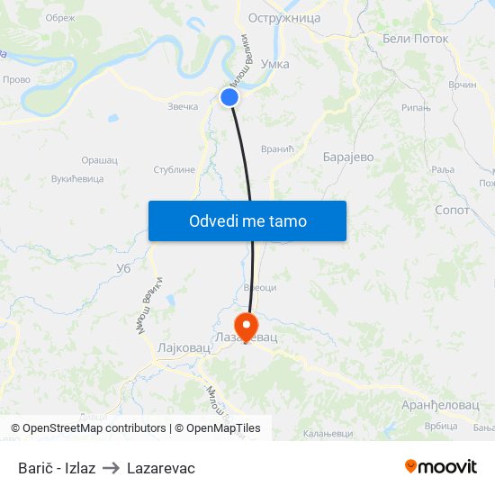 Barič - Izlaz to Lazarevac map