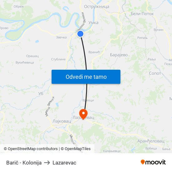 Barič - Kolonija to Lazarevac map