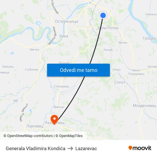 Generala Vladimira Kondića to Lazarevac map