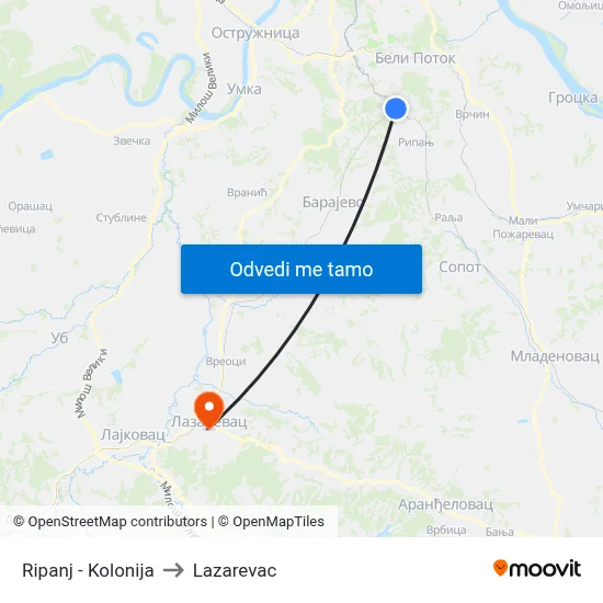 Ripanj - Kolonija to Lazarevac map