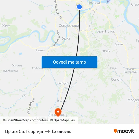 Црква Св. Георгија to Lazarevac map