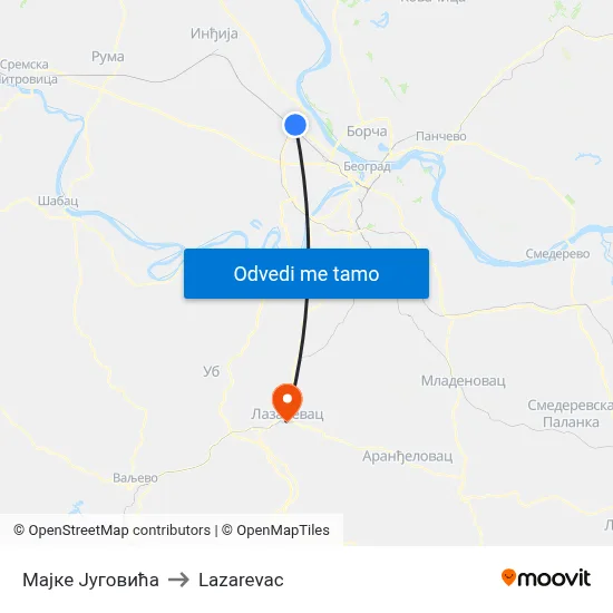 Мајке Југовића to Lazarevac map