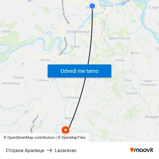 Стојана Аралице to Lazarevac map