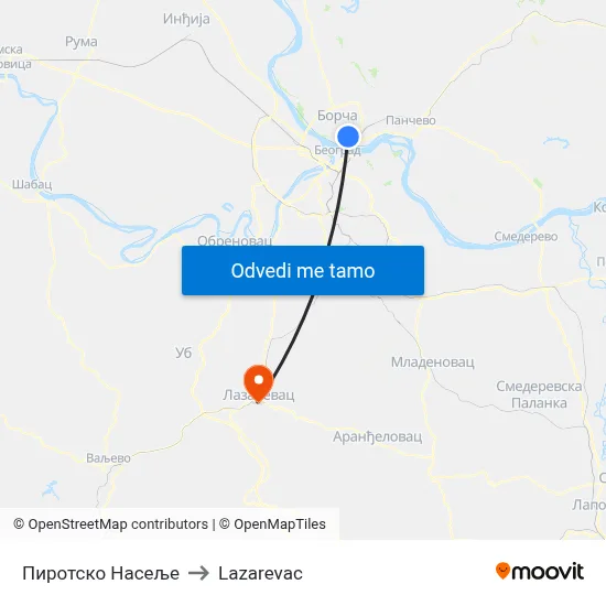 Пиротско Насеље to Lazarevac map