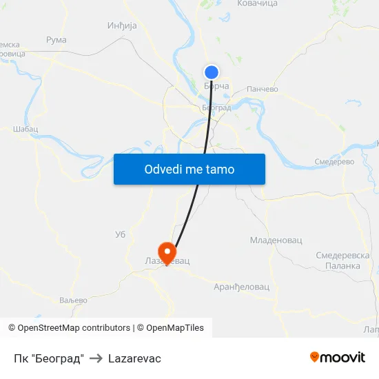 Пк "Београд" to Lazarevac map