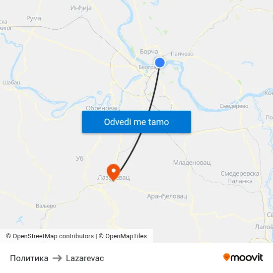 Политика to Lazarevac map