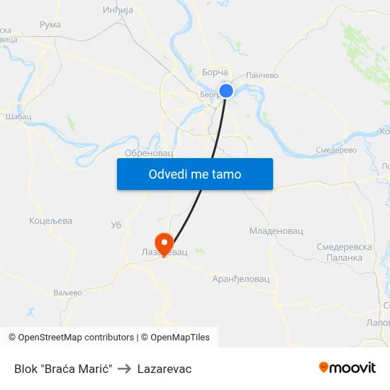 Blok "Braća Marić" to Lazarevac map
