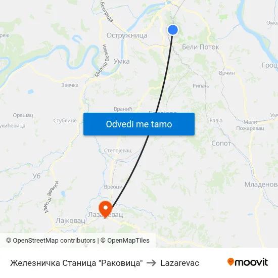 Железничка Станица "Раковица" to Lazarevac map