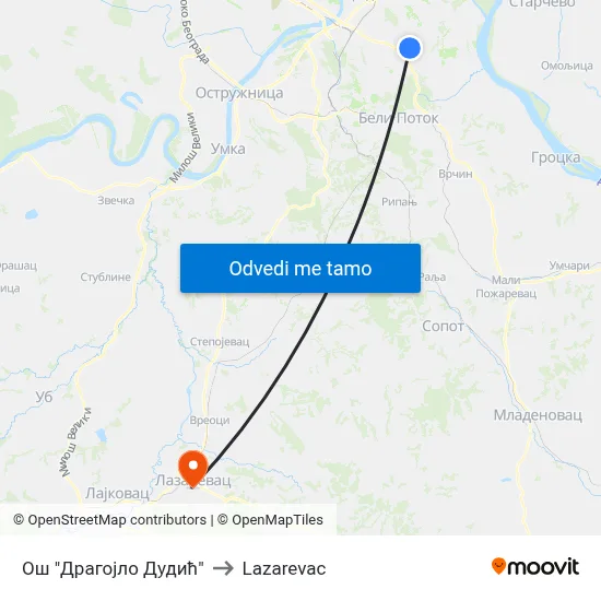 Ош "Драгојло Дудић" to Lazarevac map