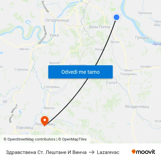 Здравствена Ст. Лештане И Винча to Lazarevac map