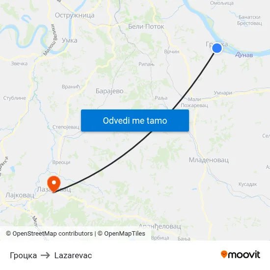 Гроцка to Lazarevac map
