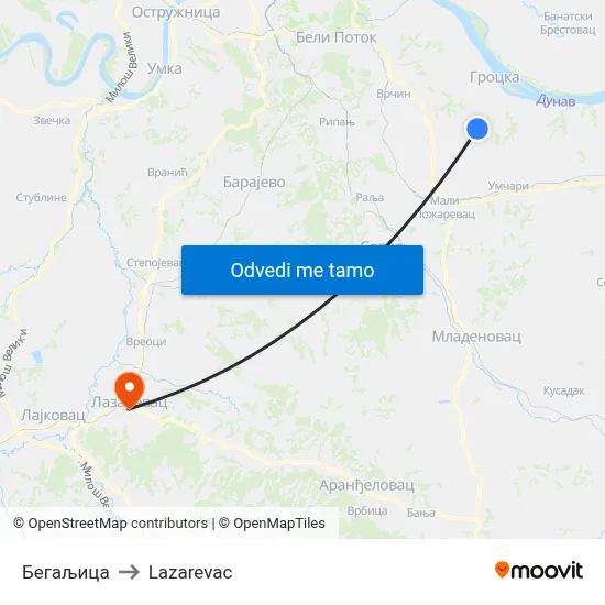 Бегаљица to Lazarevac map