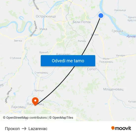 Прокоп to Lazarevac map