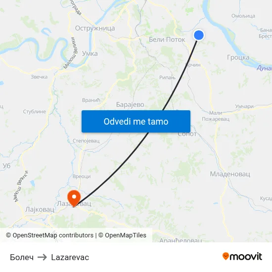 Болеч to Lazarevac map
