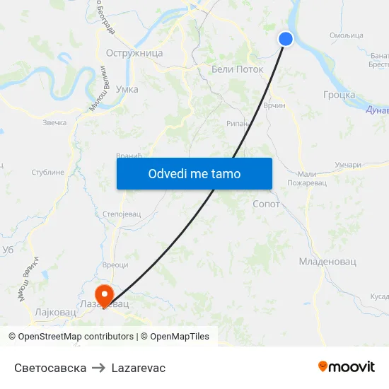 Светосавска to Lazarevac map