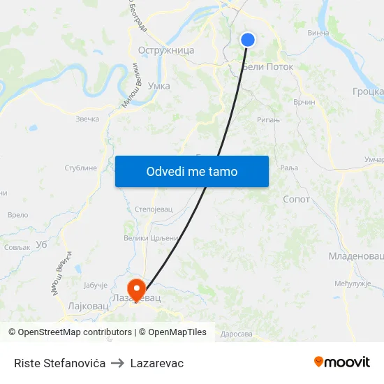 Riste Stefanovića to Lazarevac map