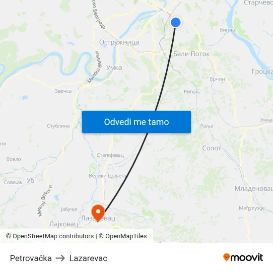 Petrovačka to Lazarevac map