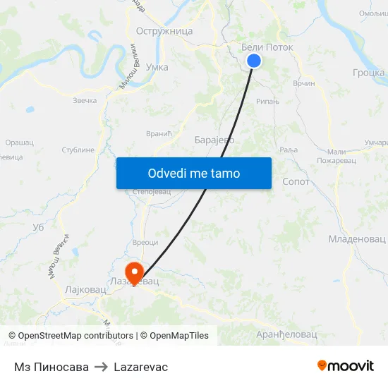 Мз Пиносава to Lazarevac map