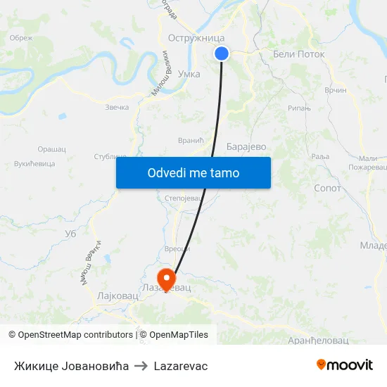 Жикице Јовановића to Lazarevac map