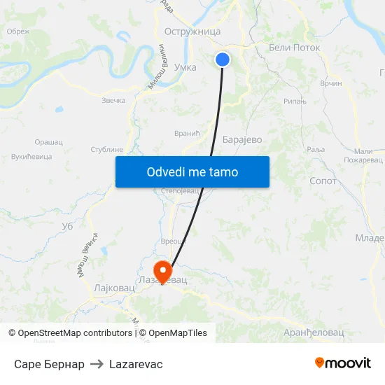 Саре Бернар to Lazarevac map
