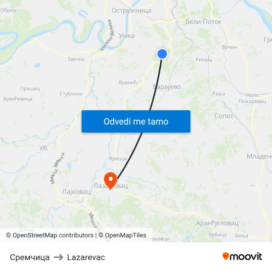 Сремчица to Lazarevac map