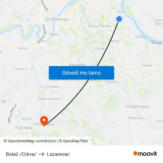 Boleč /Crkva/ to Lazarevac map
