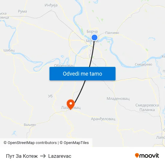 Пут За Котеж to Lazarevac map