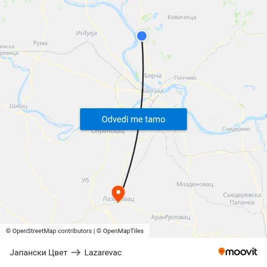 Јапански Цвет to Lazarevac map