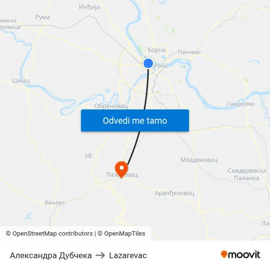 Александра Дубчека to Lazarevac map