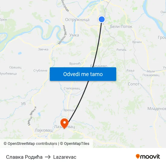 Славка Родића to Lazarevac map