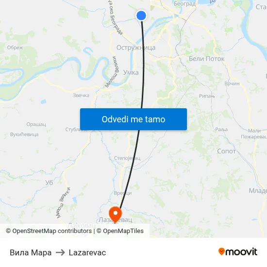 Вила Мара to Lazarevac map