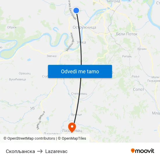 Скопљанска to Lazarevac map