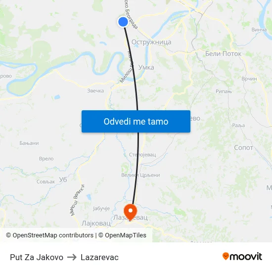 Put Za Jakovo to Lazarevac map