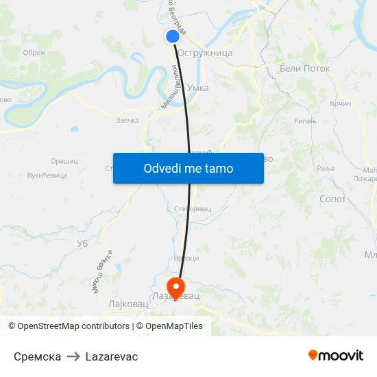 Сремска to Lazarevac map