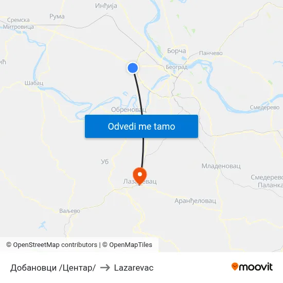 Добановци /Центар/ to Lazarevac map