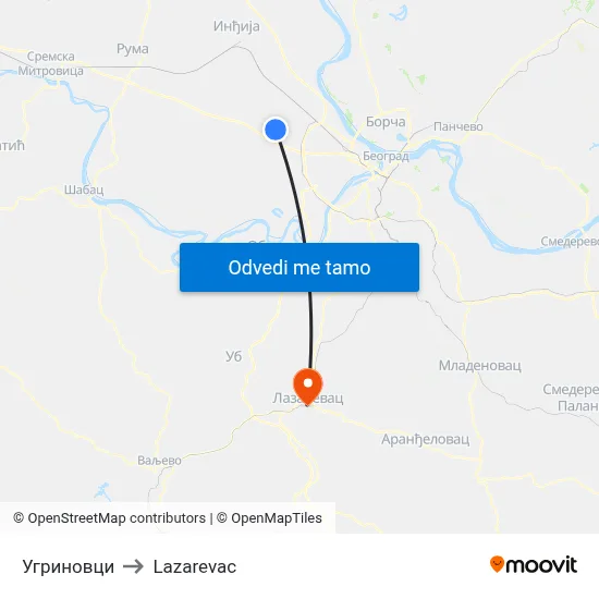 Угриновци to Lazarevac map