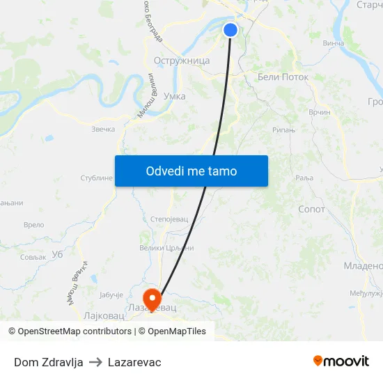 Dom Zdravlja to Lazarevac map