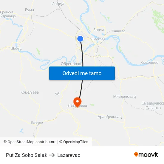 Put Za Soko Salaš to Lazarevac map