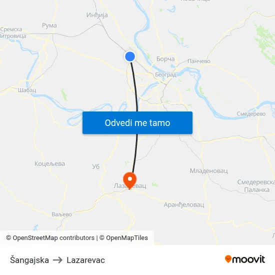 Šangajska to Lazarevac map
