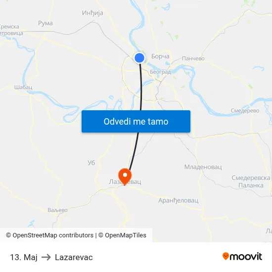 13. Мај to Lazarevac map