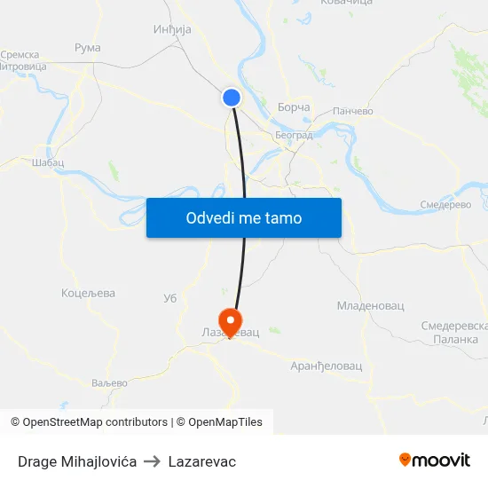 Drage Mihajlovića to Lazarevac map