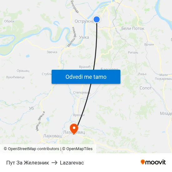 Пут За Железник to Lazarevac map