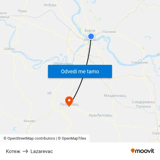 Котеж to Lazarevac map