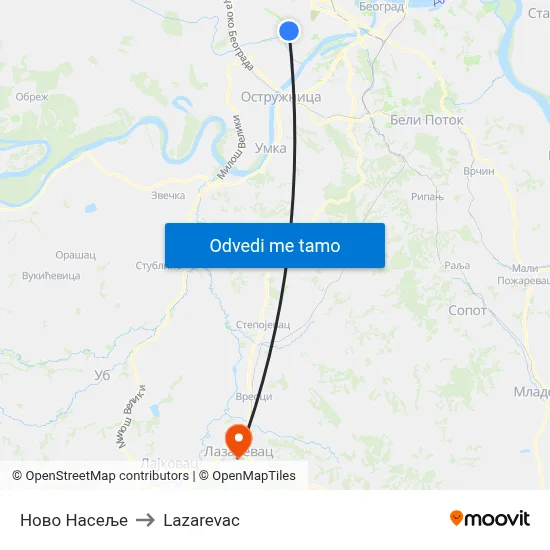 Ново Насеље to Lazarevac map