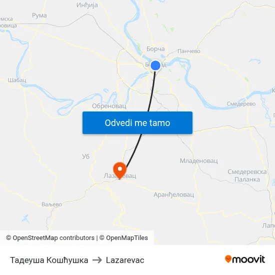 Тадеуша Кошћушка to Lazarevac map
