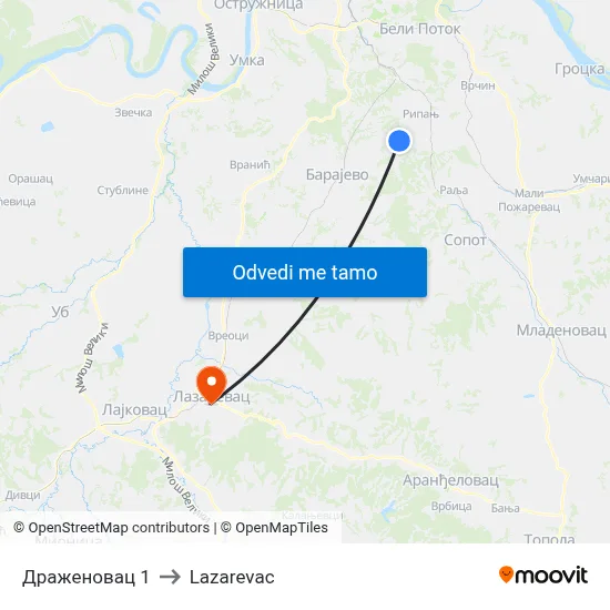 Драженовац 1 to Lazarevac map